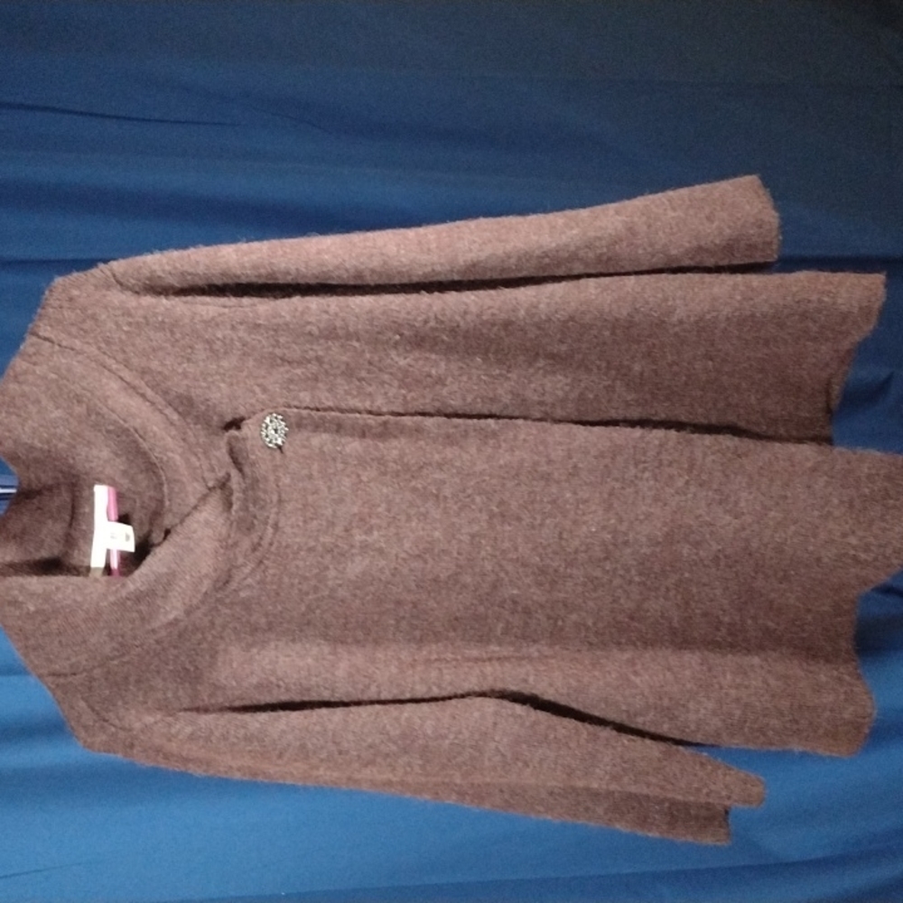 Cowl neck swing sweater with decorative button, wine